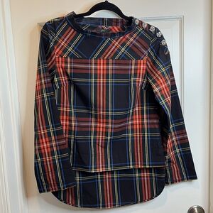 J.Crew High/Low Plaid Top with Rhinestones at Shoulder Size 00